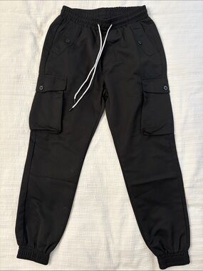 Free With Purchase! Men's Black Cargo Jogger Pants W/Elastic Waist & Drawstring